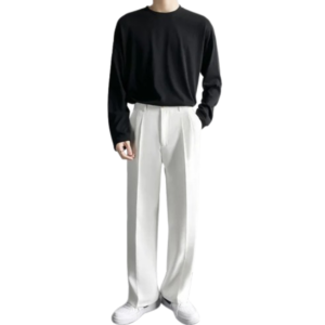 Men’s White Wide-Leg Suit Trousers – Timeless Old Money Elegance