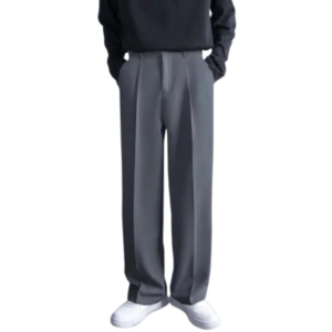 Men’s Dark Grey Wide-Leg Suit Trousers – Classic Old Money Sophistication