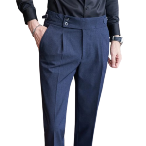 Men’s Blue High-Waist Slim Dress Pants – Classic Old Money Sophistication