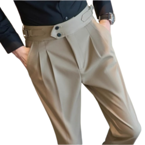 Men’s Khaki High-Waist Slim Dress Pants – Classic Old Money Style