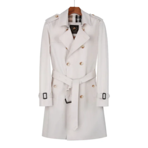 Men’s Off-White Double Rainproof Long Windbreaker – British Gentleman Trench Coat with Gabardine Wool Liner