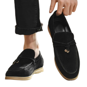 Men’s Black Suede Tassel Loafers – Genuine Leather British Style Moccasins & Driving Flats