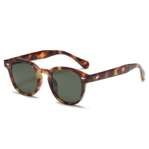 2024 Retro Round Sunglasses – Leopard Green with Rivet Details & UV400 Protection