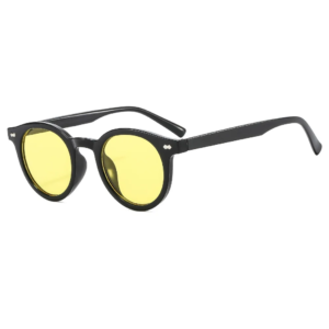 Fashion New Round Sunglasses – Black and Yellow Frame with Clear Tinted Lens | Vintage Style Eyewear