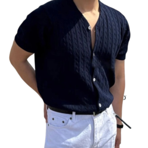 Men’s V-Neck Knitted Shirt – Classic Old Money Summer Style