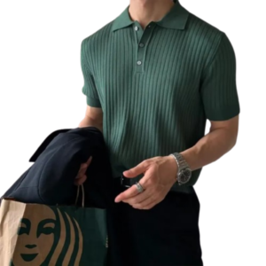 Men’s Dark Green Retro Knit Polo Shirt – Old Money Summer Elegance