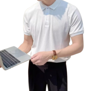 Men’s White Retro Knit Polo Shirt – Old Money Summer Elegance