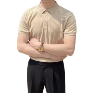 Men’s Apricot Retro Knit Polo Shirt – Timeless Old Money Summer Style