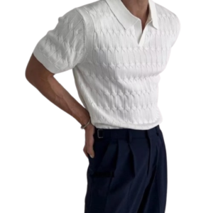 Men’s Jacquard Knit Polo Shirt – Vintage Old Money Summer Style
