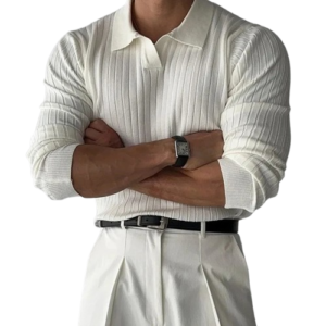 Men's White Luxury Knitted Polo Shirt – Timeless Old Money Style