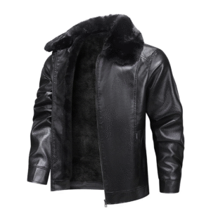 Men’s Winter Leather Jacket – Fashion Windproof Waterproof Coat with Fur Collar, Long Sleeve Business Casual Outerwear