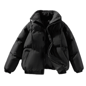 Men’s Winter Down Jacket – Thick Solid Color Stand Collar Coat with Zipper, Warm Loose Long Sleeve Outerwear